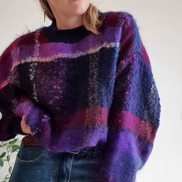 Vintage Bernic Kaeo NZ Hand Woven Sweater Plaid Mohair Wool Estimated Size S/M - Picture 1 of 9